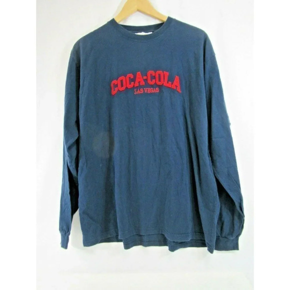 Coca-Cola  Las Vegas Shirt Long Sleeve Tee Navy Red Letterman Style Patches - Picture 1 of 7